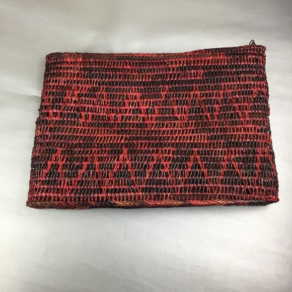 Vintage Mister Ernest red and black wicker structured clutch handbag - Picture 3 of 11